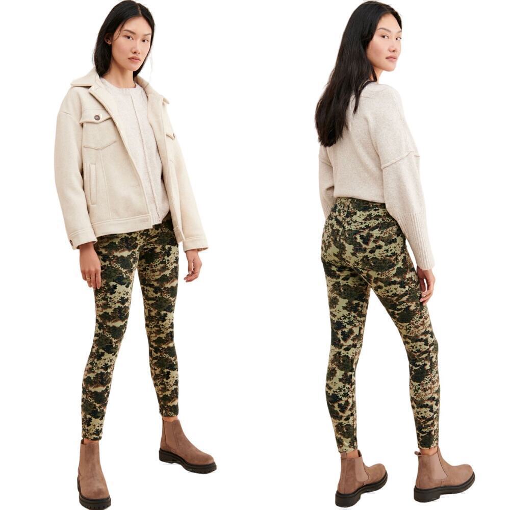 NWT Pilcro by Anthropologie High-Rise Skinny Corduroy Pants Green Camo Size 25